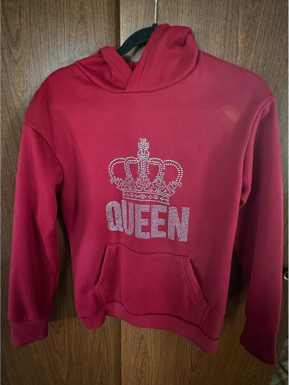 CHICME Womens S Red Queen Rhinestone Crown Hoodie Pullover Sparkle Bling